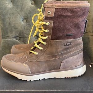 UGG Brown Rain and Snow Boots with Yellow Laces